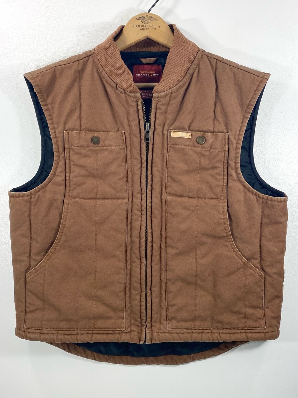 Rare Vintage Skoops NYC Traditional Duck Brown Quilted Insulated Workwear Vest L